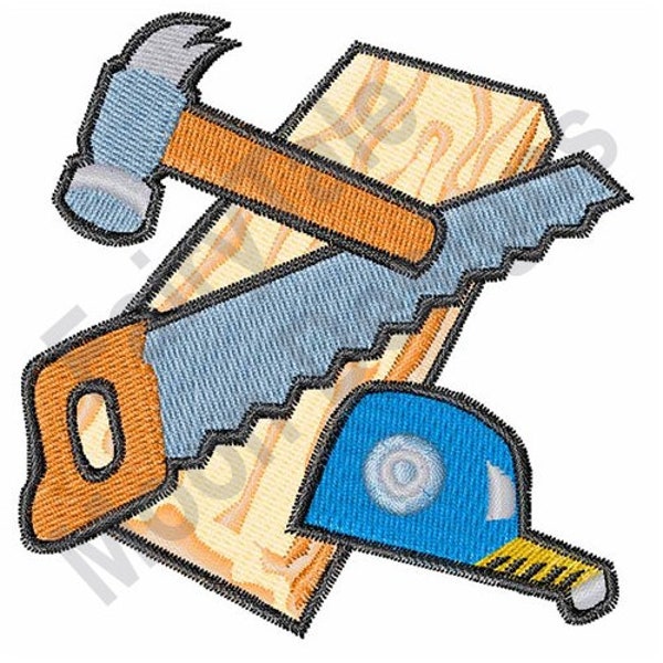 Carpenter Tools - Machine Embroidery Design, Woodworking Claw Hammer Embroidery Pattern, Tape Measure Design, Hand Saw Embroidery Design