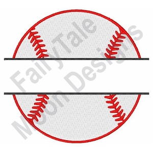 Op de afbeelding: Een gesplitst monogram-ontwerp met een rode en witte baseball met zwarte stiksels. Het ontwerp is perfect om een ​​persoonlijke touch aan uw projecten toe te voegen.