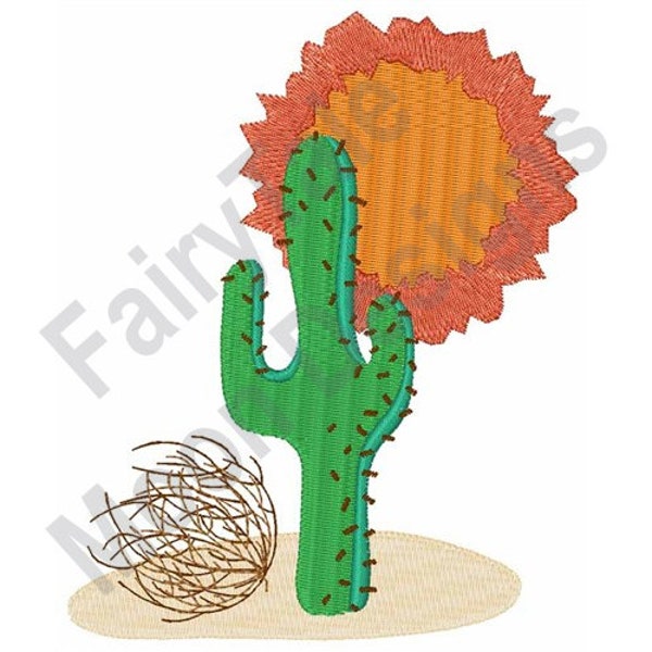 Desert Scene - Machine Embroidery Design, Arizona Cactus Embroidery Pattern, Hot Sun Design, Tumbleweed Embroidery, Southwestern Design