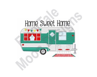 Home Sweet Home Camper - Machine Embroidery Design, RV Camper Embroidery Pattern, Recreational Vehicle Design, Decorated Travel Trailer