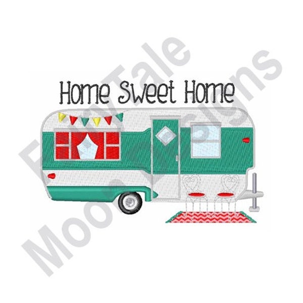 Home Sweet Home Camper - Machine Embroidery Design, RV Camper Embroidery Pattern, Recreational Vehicle Design, Decorated Travel Trailer