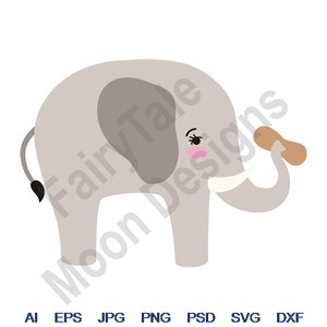 Süßer Elefant - SVG, Dxf, Eps, Png, Jpg, Vektor Art, Clipart, Cut File, Baby Elefant svg, Kleiner Elefant svg, Elefant mit Erdnuss