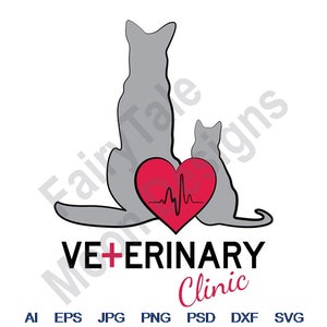 Veterinary Clinic - Svg, Dxf, Eps, Png, Jpg, Vector Art, Clipart, Cut File, Veterinarian Logo Svg, Dog Cat Vet Svg, Animal Heartbeat Svg