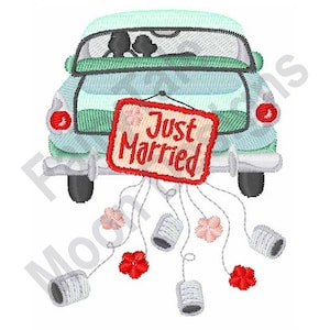 Just Married Car - Machine Embroidery Design, Wedding Car Embroidery Pattern, Tin Cans Design, Bridal Car Design, Mr and Mrs, Bride & Groom