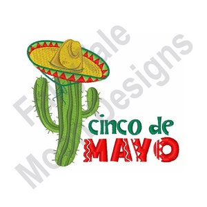 Cinco De Mayo - Disegno per ricamo a macchina, motivo per ricamo a sombrero messicano, disegno per ricamo a cactus, celebrazione del 5 maggio