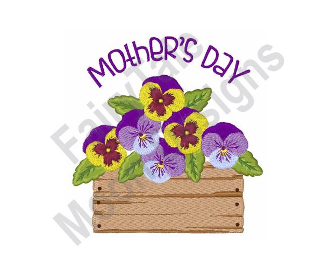 Mother's Day Machine Embroidery Design, Wooden Pansy Pot Embroidery