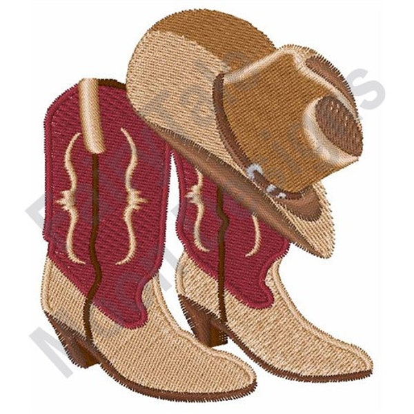 Sombrero de vaquero y botas - Diseño de bordado de máquina, patrón de bordado de sombrero de vaquero, diseño de bordado de botas de vaquero occidental, bordado tejano