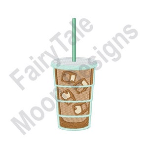 Caffè freddo - Disegno per ricamo a macchina, modello per ricamo di tazza da caffè, disegno per ricamo di tazza da caffè in carta da asporto, disegno per tazza da caffè in plastica