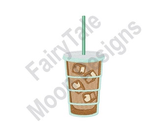 Iced Coffee - Machine Embroidery Design, Coffee Cup Embroidery Pattern, To Go Paper Coffee Cup Embroidery Design, Plastic Coffee Cup Design