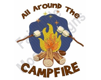 All Around The Campfire - Machine Embroidery Design, Campfire Marshmallows, Toasted Marshmallows Embroidery Pattern, Camping Embroidery