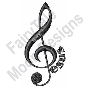 Jesus Musical Note - Machine Embroidery Design, Treble Clef Embroidery Pattern, Religious Music Symbol Embroidery, Christian Music Design