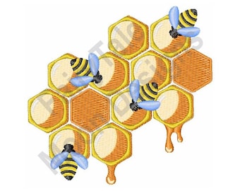 Honeycomb Bees - Machine Embroidery Design, Honeycomb Embroidery Pattern, Honey Bees Embroidery Design