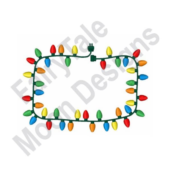 Christmas Lights Frame - Machine Embroidery Design, Christmas Tree Lights Ornament Embroidery Pattern, Xmas String Lights Frame Design