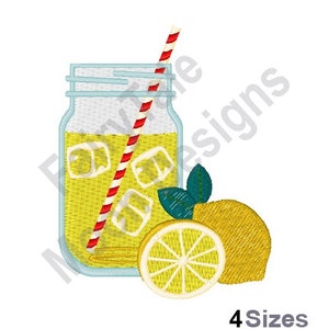 Lemonade Jar - Machine Embroidery Design, Lemonade Embroidery Pattern, Summer Drink Embroidery Design, Fresh Lemon Drink Design