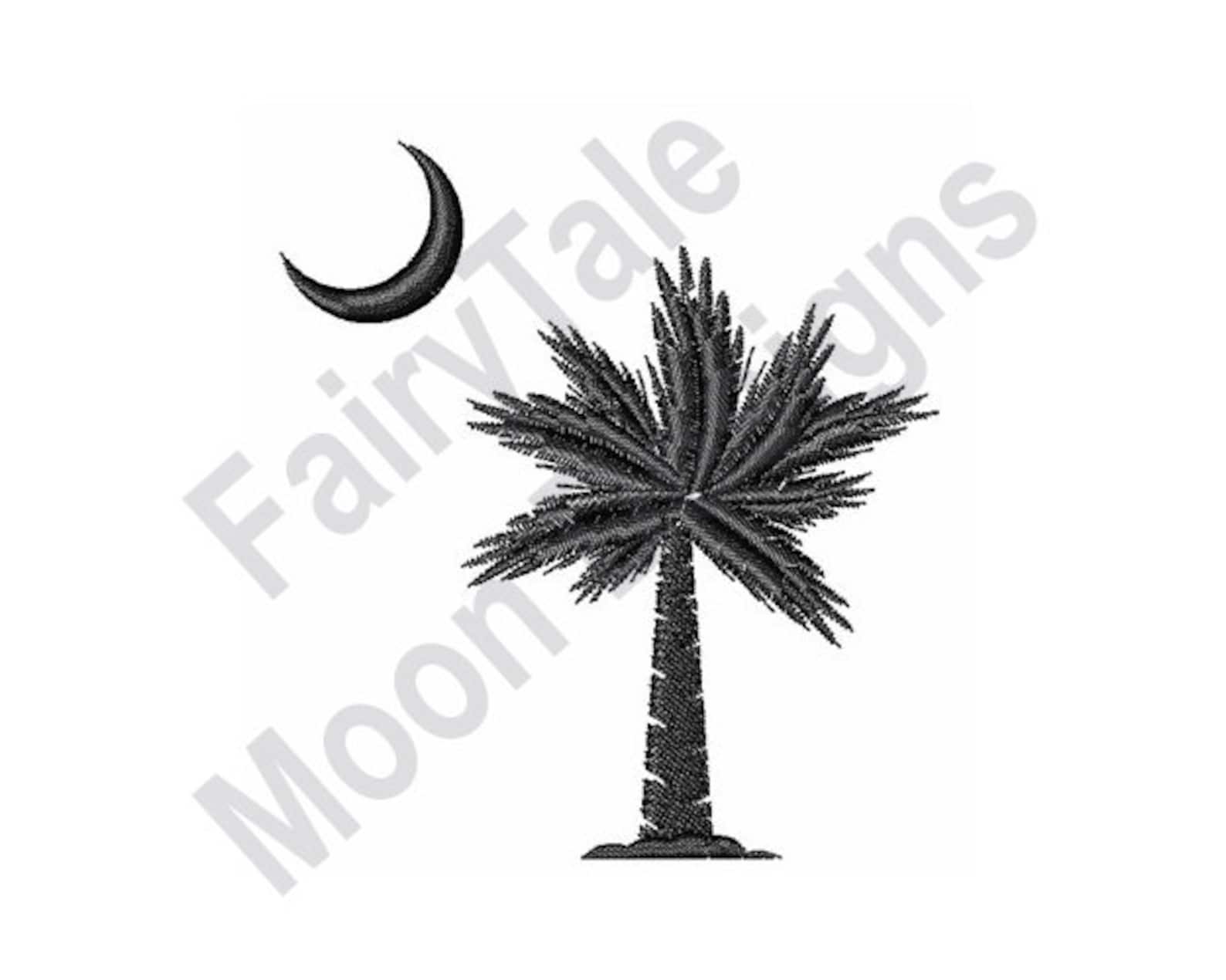 Palmetto & Moon Silhouette Machine Embroidery Design Sabal Etsy