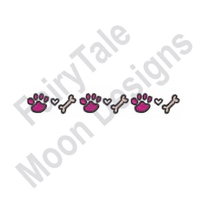 Pawprints & Dog Chew Bones Border - Machine Embroidery Design, Puppy Paw Prints Embroidery Pattern, Dog Bones Embroidery Design, I Love Dogs