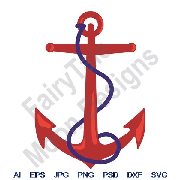 Red & Blue Anchor - Svg, Dxf, Eps, Png, Jpg, Vector Art, Clipart, Cut File, Ship's Anchor Cut File, Boat Anchor Svg, Nautical Anchor Svg