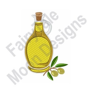 Olive Oil Pitcher - Machine Embroidery Design, Olive Oil Bottle Embroidery Pattern, Green Olives Embroidery Design, Olive Oil Jug