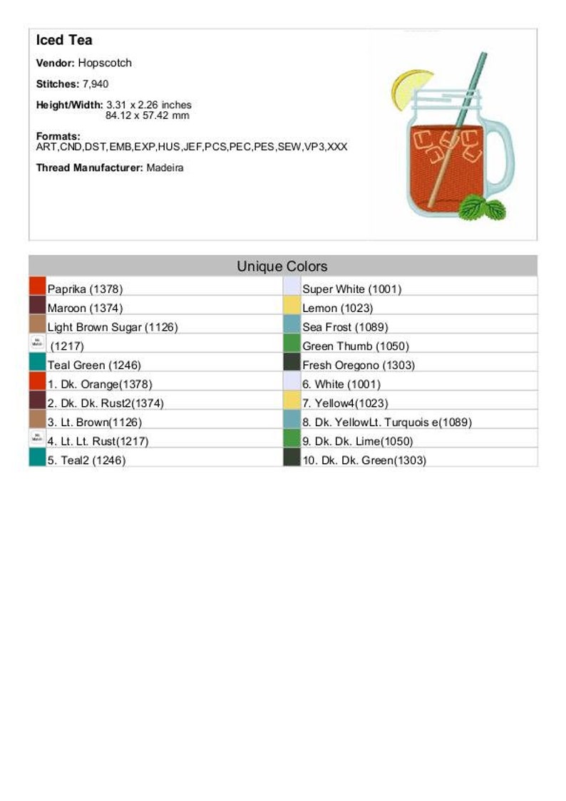 Iced Tea Machine Embroidery Design Ice Tea With Lemon & Etsy