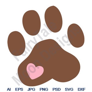 Paw Print - Svg, Dxf, Eps, Png, Jpg, Vector Art, Clipart, Cut File, Pet Pawprint Svg, Dog Paw Print Svg, Pet Adoption Svg, Pet Love Heart