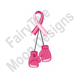 Cancer Fight - Machine Embroidery Design, Boxing Gloves Pink Ribbon Embroidery Pattern, Pink Awareness Ribbon, Breast Cancer Hope Ribbon