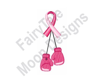 Cancer Fight - Machine Embroidery Design, Boxing Gloves Pink Ribbon Embroidery Pattern, Pink Awareness Ribbon, Breast Cancer Hope Ribbon