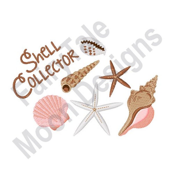 Shell Collector - Machine Embroidery Design, Summer Beach Vacation Embroidery Pattern, Seashell, Shellfish, Starfish, Clams Embroidery