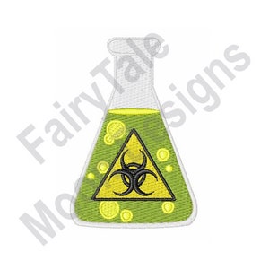 Vaso de precipitados de riesgo biológico - Diseño de bordado a máquina, Patrón de tubo de ensayo de laboratorio, Vaso de precipitados de vidrio para química, Clase de ciencias, Diseño de símbolo de riesgo biológico