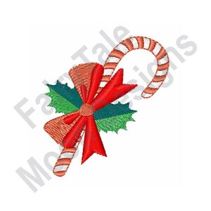 Candy Cane - Machine Embroidery Design, Christmas Candy Cane Embroidery Pattern, Xmas Bow & Holly Embroidery Design