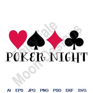 Noche de póquer - Svg, Dxf, Eps, Png, Jpg, Arte vectorial, Clipart, Archivo de corte, Símbolos de naipes Svg, Cartas de póquer Svg, Naipes de casino Svg