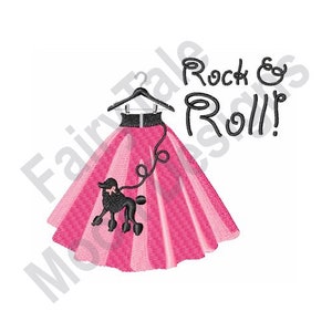 Rock & Roll Skirt - Machine Embroidery Design, Rock and Roll Girl Skirt Embroidery Pattern, Women&#39;s Poodle Skirt Design, Pink Lady Skirt