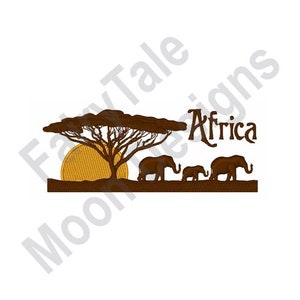 African Savanna - Machine Embroidery Design, Elephant Family Embroidery, Baby Elephant, Acacia Tree Embroidery Design, African Sunset Design