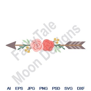 May include: A grey arrow with a pink and white flower design. The arrow is pointing to the right. The flowers are stylised and have a simple design.
