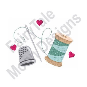 Sewing Notions - Maschinenstickerei, Fingerhut und Nähgarnspule Stickmuster, Fingerhut Stickerei, I Love Sewing Design