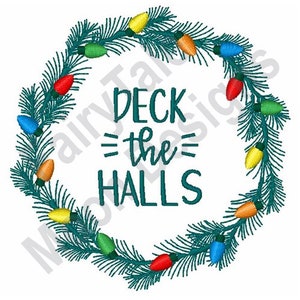 Christmas Wreath - Machine Embroidery Design, Deck The Halls, Christmas Tree String Lights Pattern, Xmas Pine Bough Circle Decoration Design
