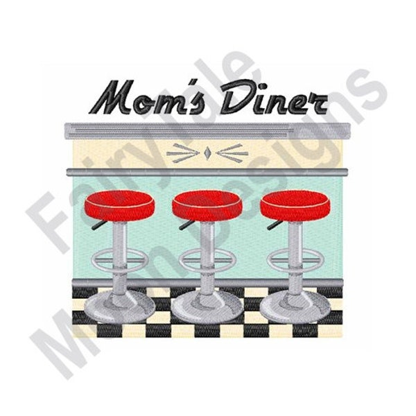 Mom's Diner - Machine Embroidery Design, Mother's Kitchen Diner Embroidery Pattern, Counter Stool Design, Bar Chair Embroidery Pattern