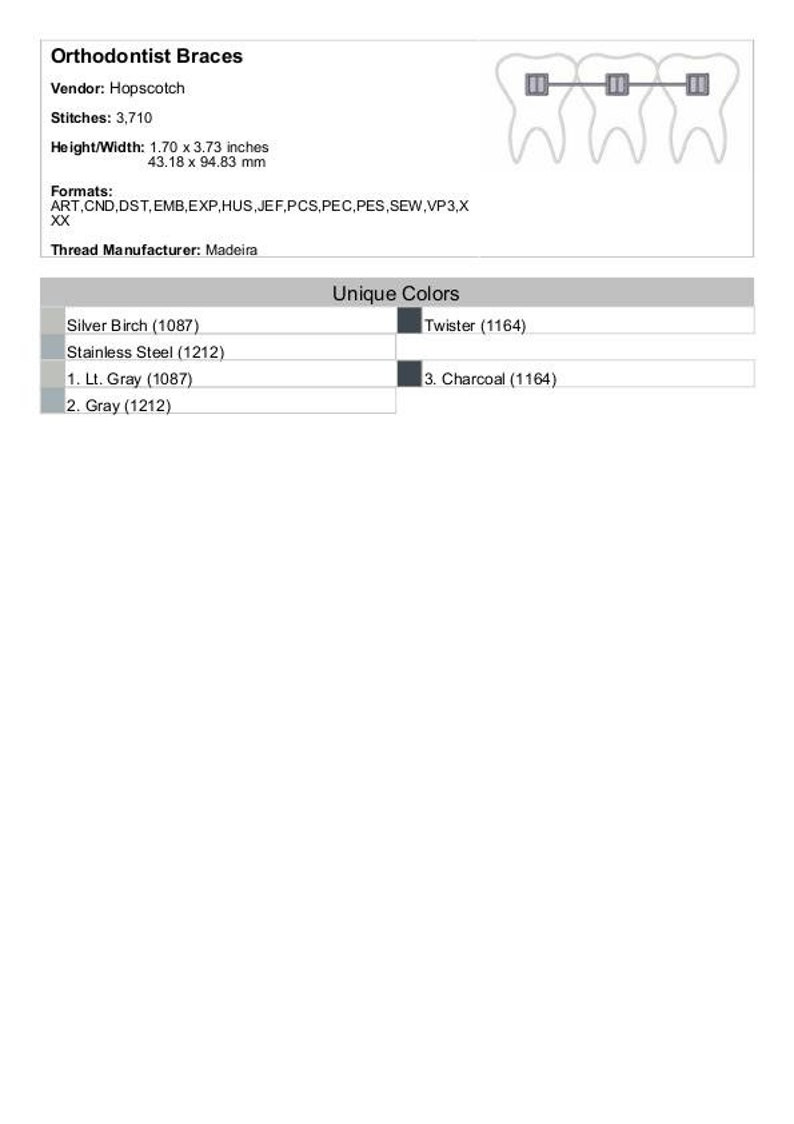 Orthodontic Braces Machine Embroidery Design Dental Braces Etsy