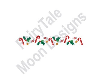 Christmas Border - Machine Embroidery Design, Christmas Candy Canes, Xmas Holly Border Embroidery Pattern, Peppermint Candy Embroidery