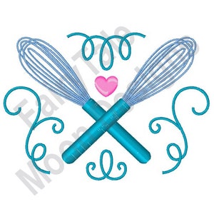 Crossed Whisks - Machine Embroidery Design, Baking Whisks Embroidery Design, Whipping Embroidery Pattern, Love Baking, Kitchen Embroidery