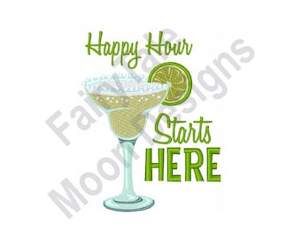 Happy Hour zaczyna się tutaj – projekt haftu maszynowego, wzór haftu Margarity, wzór haftu koktajlu z tequilą, projekt haftu napoju alkoholowego