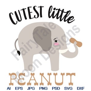 Il piccolo Peanut più carino - Svg, Dxf, Eps, Png, Jpg, Arte vettoriale, Clipart, File di taglio, Elefante in formato Svg, File di taglio elefante, Piccolo elefante in formato Svg