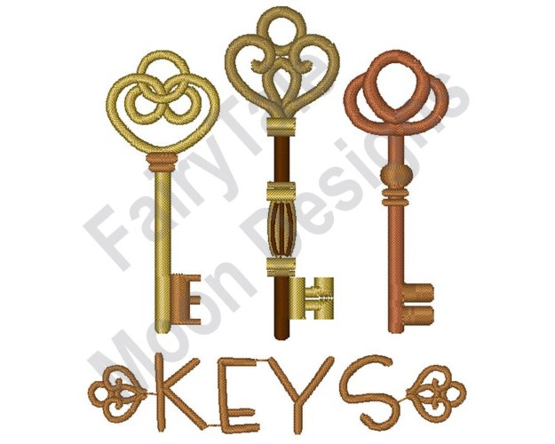 Vintage Keys Machine Embroidery Design, Rustic Keys Embroidery Pattern