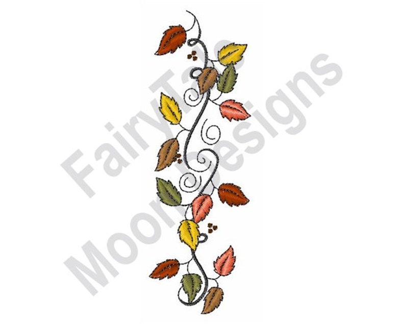 Autumn Leaves Garland Machine Embroidery Design, Fall Leaf Vine Embroidery Design, Autumn Climbing Vines Embroidery Design image 1