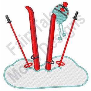 Snow Skis - Machine Embroidery Design, Vintage Winter Skis Embroidery Pattern, Knit Cap Embroidery Design, Winter Sports Design
