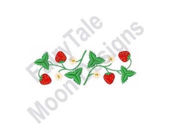 Erdbeere Borde - Stickdatei, Erdbeerblätter Stickmuster, Erdbeere Stickdatei, Erdbeere Stickdatei, Erdbeerblüte