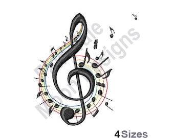 Treble Clef - Machine Embroidery Design, Musical Notes Embroidery Pattern, I Love Music Embroidery Design