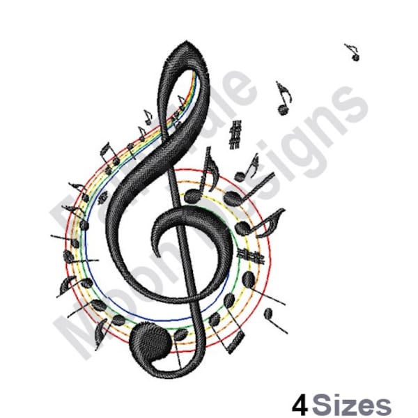 Treble Clef - Machine Embroidery Design, Musical Notes Embroidery Pattern, I Love Music Embroidery Design