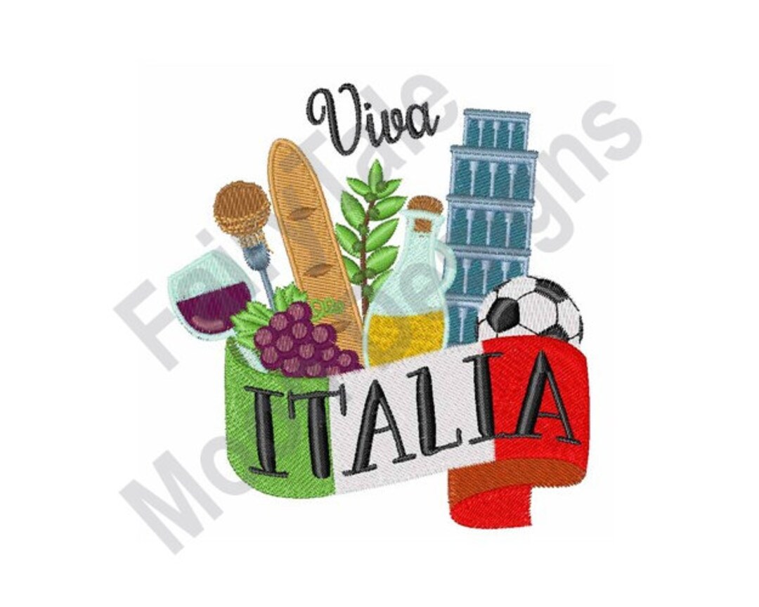 Viva Italia Logo Machine Embroidery Design, Italian Flag Embroidery