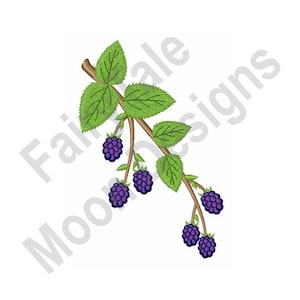 Blackberries - Machine Embroidery Design, Blackberry Plant Embroidery Pattern, Blackberry Fruit & Leaf Embroidery Design
