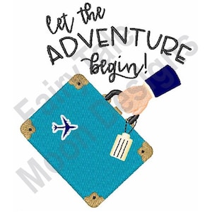 Que l'aventure commence - motif de broderie machine, motif de broderie valise de voyage aérien, motif de broderie Attache-case